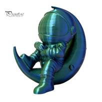 Mini Astronaut Figurine 3D Printed Moon Figurine, Sitting on Crescent Spaceman Decor Statue, Desktop Decoration for Home Office Bookshelf Ornament