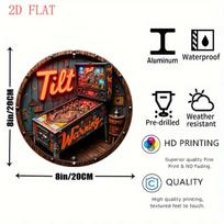 cm Neon Tilt Warning Pinball Wall Sign Vintage Round Aluminum Gift 20x20cm(8x8inch)