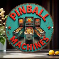 Vintage xcm Arcade Pinball Metal Sign D Printed Round Wall Art for Home Bar Garage 20x20cm(8x8inch)