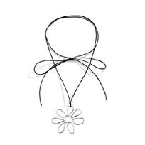 Hollow Flower Necklace Choker Temperament Long Lace up Necklace Women Jewelry 1 juoda