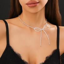 KunJoe Minimalist Black Rice Beads Bow Choker Necklace for Women Men Gothic Short Necklace Christmas Jewelry Party Gift