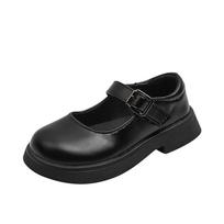 2024 New Girls Leather Shoes Versatile Buckle Black Children Casual School Shoes PU Non-slip Kids Fashion Loafers Korean Style 26 juoda