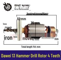 Dawei 13 Impact Drill Rotor, 4-Teeth Electric Drill Motor Accessory - Item 02363