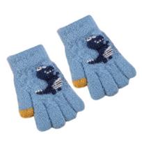 Outdoor Dinosaur Girls Boys Kids Mittens Thicken Gloves Winter Warm Children Full Finger Gloves mėlyna
