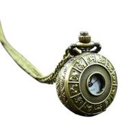Retro vintage steampunk kvarcinis karoliai, raižyti pakabukas, grandinėlė, laikrodis, kišeninis laikrodis Chinese Zodiac
