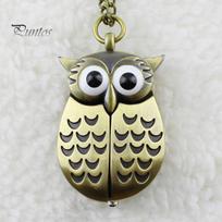 Retro Owl Shape Pendant Analog Pocket Watch Chain Necklace Unisex Jewelry Gift