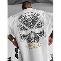 Men's Oversized White T-Shirt with Bandana Skull Graphic Back Print, Short Sleeve Crew Neck Soft Cotton Tee for Streetwear Casual Daily Wear S juoda