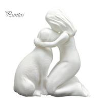 Easy Clean Pet Statue 3D Printed Girl with Dog Figurine Ornament, Minimalist Squatting Pose Healing Art Sculpture, & Decoration, Gift for Lovers Lover balta
