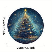 Vintage Christmas Tree Aluminum Foil Engraving Round Aluminum Sign  Ideal for Home Cafe Restaurant Garage Garden 20x20cm(8x8inch)