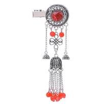 Kazak Styles Hair Clip With Flowing Tassels And Bells For Adult and Kids Cultural Event Gathering Dressingup Headpiece raudona