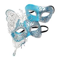 2Pcs Metal Frame Butterfly Masks With Elastic Bands Costume Face Mask Suitable For Theme Parties And Dance Event mėlyna