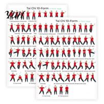Tai Chi lėto ritmo pratimai 2 vnt. pratimų lentelė, 10 formų veidrodinis plakatas, kojų darbo vadovas pradedantiesiems senjorams, treniruočių referencinis sienos menas 2pcs