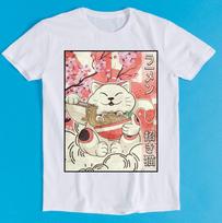 Japanese Noodles Maneki Neko Cat Ramen Meme Funny Gift Tee T-Shirt K1884 4XL