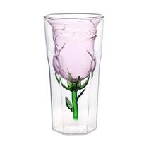 Creative Double Glass Cup Rose Flower Inner Tank High Temperature Resistant Coffee Milk Juice Mug Girls Drinking Cup Gifts 101-200ml rožinė