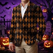Men's Corduroy Business Casual with Halloween Print for Party and Costume Wear L rožinė
