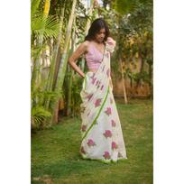 New Launch – Premium Floral Digital Print Linen Cotton Saree