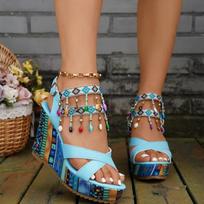 Mid Heel Buckle Wedge Women's Sandals Open Toe 2024 Hot Selling Summer Fashion Slope Heel New Elegant Dress Sandals for Women 36