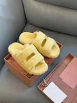 Thick-bottomed Velcro one-word fluffy slippers women's 2025 new comfortable and light lazy one-pedal home cotton mop 35 geltona