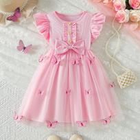 Girls Summer Butterfly Tulle Tutu Dress Fairy Princess Party Gown Elegant Kids Clothing 90cm rožinė