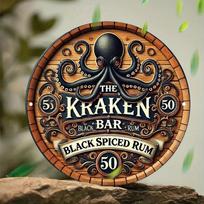 The Kraken Bar Black Spiced Rum Round Vintage Aluminum Metal Sign Retro Nautical Octopus Wall Art Decor for Home Bar Man Cave Pu 15x30cm(5.9x7.8inch)