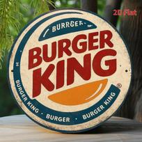 Burger King Retro Metal Sign  Red and White Burger King Logo Decoration  Suitable for Home Office Garage Caf 20x20cm(8x8inch)