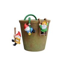 3 Piece Gnome Set with Ladder - Climbing Gnomes Ornament for Garden, Hanging Planter, Garden Decor, Resin Statues raudona