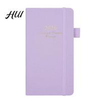 2026 Planner Pocket with Elastic Strap Pen Loop Ribbon Bookmark Weekly Monthly Academic 12 Months Schedule Management Hardcover Notebook Journal šviesiai violetinė spalva