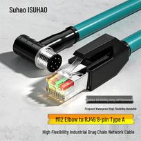 Industrial Cat6A M12 to RJ45 Shielded Ethernet Cable tamsiai žalia spalva