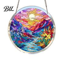 Transparent Acrylic Puzzle Stained Glass Effect Suncatcher Colorful Sunset DIY Window Hanging Craft Ornament for Home Garden Decor Gift Women Men Mom K