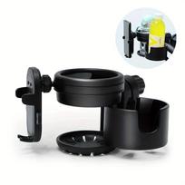 Stroller Cup Holder With Phone Holder, 3-in-1 Universal Bottle Holder, Double Drink Holder With 360-degree Rotatable Walker Phone Holder juoda