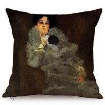 Gustav Klimt Elegant Woman Portrait Oil Painting Art Home Decoration Sofa Throw Pillow Case Sexy Lady Luxury Linen Cushion Cover Peach skin 18*18(CM)-1Pcs