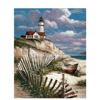 Deimantinis siuvinėjimas kryžminio dygsnio švyturio deimantinis paveikslas 5D deimantinė mozaika, jūros peizažas, visas apvalus namų dekoras Full Round 20x30CM