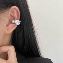 Elegant 2024 Women's Non-Piercing Pearl Zircon Ear Cuff Clip - Light Luxury High-End Fashion Earrings brown