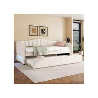 Lit de jour - Minimaliste - 90x200 cm - Beige - Lit escamotable - Lumière LED réglable smėlis