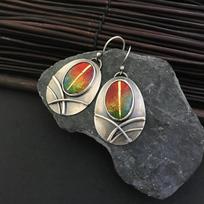Vintage Silver Color Round Red Stone Carving Dangle Earrings for Women Jewelry