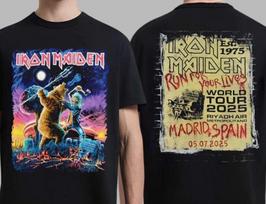 Iron Maiden Madridas Ispanija Bėk už savo gyvybes Pasaulinis turas 2025 Išskirtinis renginio marškinėlis 3XL