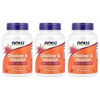 NOW Foods Choline & Inositol Veg Capsules, 100 Count (Pack of 3) 100 pcs - 3 ea