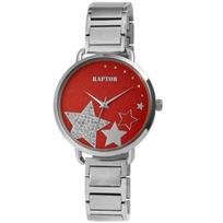 Montre femme - RAPTOR - Sina - Boîtier 39 mm - Bracelet acier inoxydable argenté - Cadran rouge