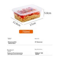 YOUAO Disposable Rectangular Transparent Plastic Lunch Boxes with Lids, Takeout Containers, Cutlery Set, 20 Pieces, 750ml