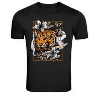 Samurai Tiger With Katana Flowers Graphic T-Shirt XXXXL