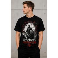 Men's Norse Mythology Graphic T-Shirt, Short Sleeve Crew Neck Soft Cotton Tee with Viking Warrior Wolf Raven Print for Casual Wear S juoda
