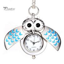 Cartoon Owl Wing Pocket Watch Quartz Analog Pendant Necklace Xmas Gift