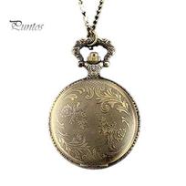 Women\'s Retro Unique Bronze Quartz Chain Clamshell Pocket Watch Necklace Gift