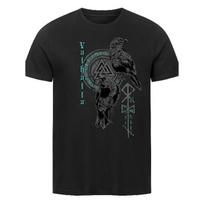 Men's Norse Mythology Graphic Tee with Raven & Valknut Design, Short Sleeve Crew Neck Cotton Blend for Viking History Fans S juoda