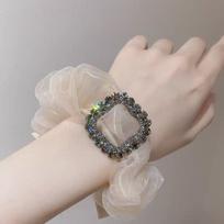 1PC Korean new temperament rhinestone organza rubber band hair band large intestine hair French exquisite hair accessories headgear women abrikosas