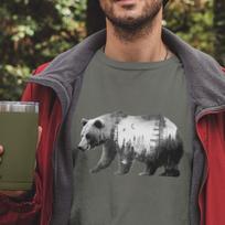 Roaming Wild: The Grizzly Bear Forest Double Exposure T-Shirt | Outdoor Enthusiast | Hiking | Backpacking | 2Merchants S