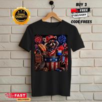 Patriotic Raccoon Drinking Slushie Shirt, Funny American Meme Tee, Independence Day Shirt, 4th of July Tee, USA Flag Animal Shirt,3 S