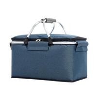 Cloth Portable Picnic Bag with Handle - Large Capacity for Family Outdoor Meals, Beach, Travel, and Storage tamsiai mėlyna