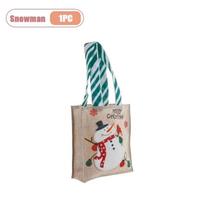 1-10PCS Christmas Burlap Gift Bags Santa Snowman Design Handheld Candy Bags for Holiday Party Favor Supplies and Decorations As Shown