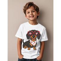 European sizes Dachshund Valentine'S Day Doxie Weenie Wiener Dog Lover Series  Short Sleeve T-Shirt, Casual Wear, Suitable for Birthday Gifts, 98cm balta